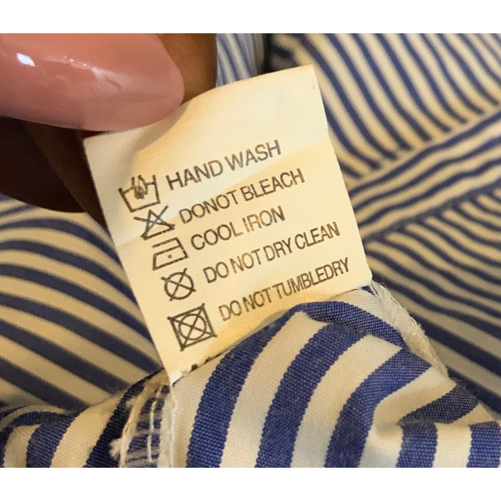 FX JC Women's Blue White Striped Peplum Collared Button Down Shirt Med High Low - Picture 12 of 13